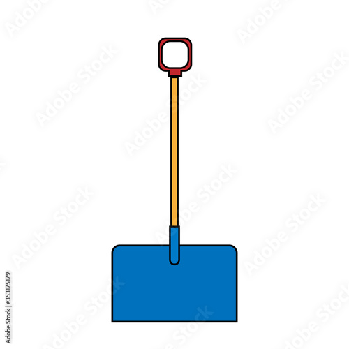 Icon of building a beautiful shovel with a wooden handle for cleaning snow. Garden snowblower on a white background. Vector illustration