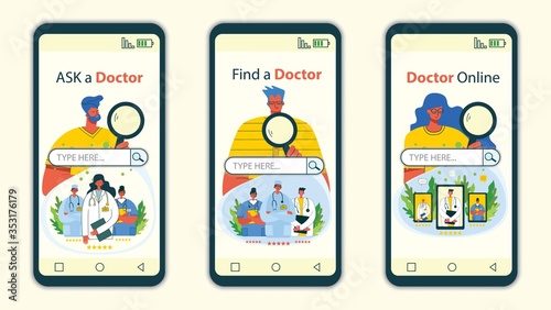 Mobile app and website concept design for medical help resources. Online doctor instant help approach. Healthcare business solution.