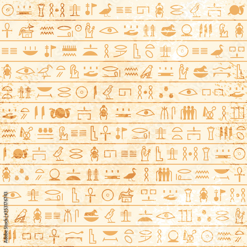 Hieroglyphs pattern Ancient egyptian swamless papyrus. Historical vector from Ancient Egypt. Old grunge manuscript with pharaoh and god symbols, script. Art design. Text letter papyrus illustration