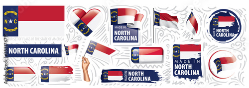 Vector set of flags of the American state of North Carolina in different designs