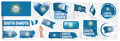 Vector set of flags of the American state of South Dakota in different designs photo