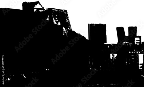 

vector sketch of the old Vysehrad fortress in Prague and modern architecture