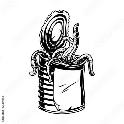 Aluminum can of earthworms vintage concept