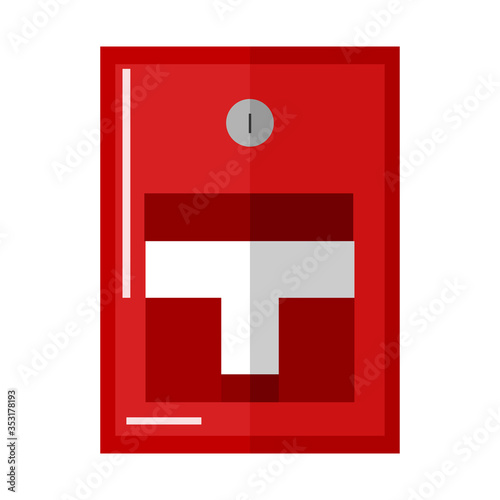Red extinguish box symbol in flat style. Fire alarm system isolated on white background.