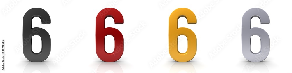 6 six numbers 3d numerals black red gold silver sign 6 six numbers 3d numerals black red gold silver sign