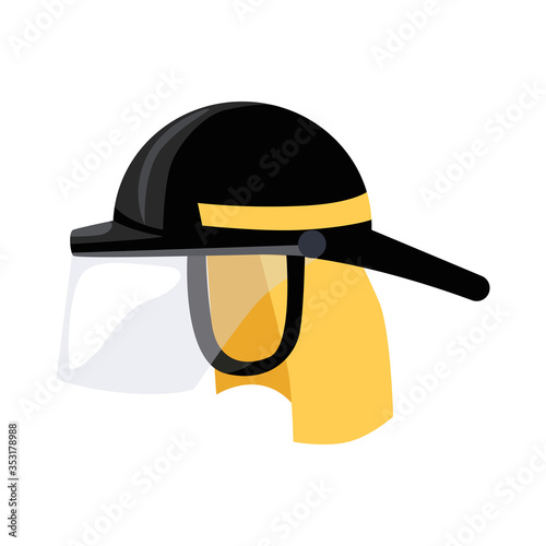 Firefighter helmet symbol in flat style. Yellow helmet fireman isolated on white background.
