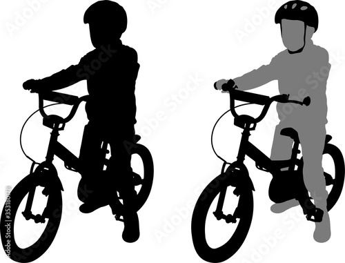 preschooler bicyclist silhouette - vector