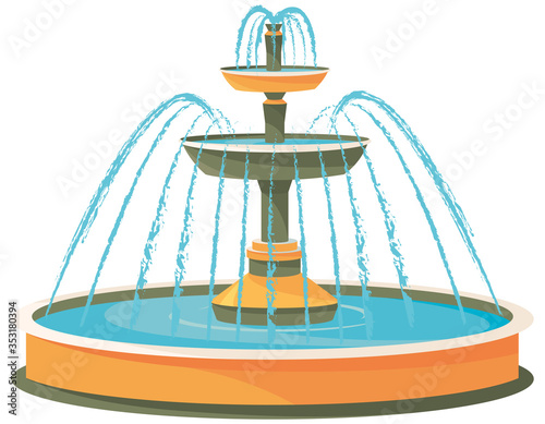 Three-level water fountain. Beautiful object in cartoon style.