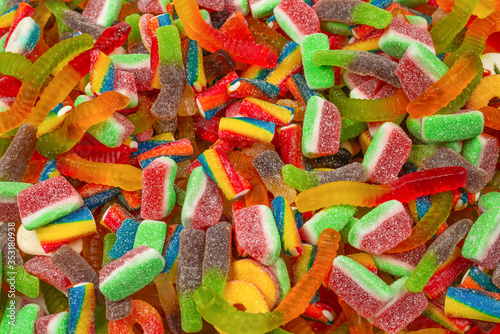 Assorted gummy candies. Top view. Jelly  sweets background. © Nikolay