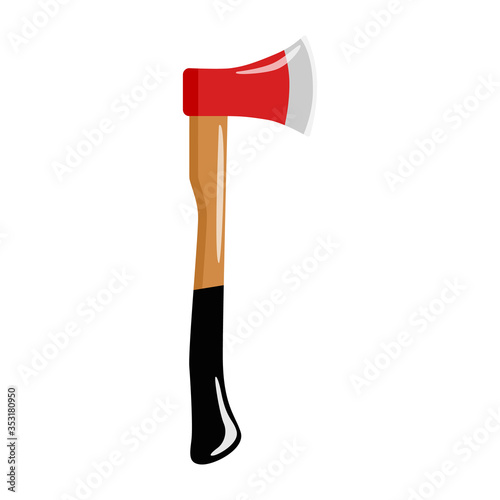 Red axe isolated in flat style. Fireman's axe. Lumberjack symbol.