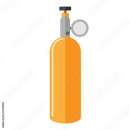 Gas cylinder for diving isolated on white background. Yellow propane bottle icon container in flat style. Contemporary canister fuel storage