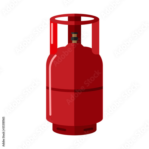 Gas cylinder isolated on white background. Red propane bottle with handle icon container in flat style. Contemporary canister fuel storage