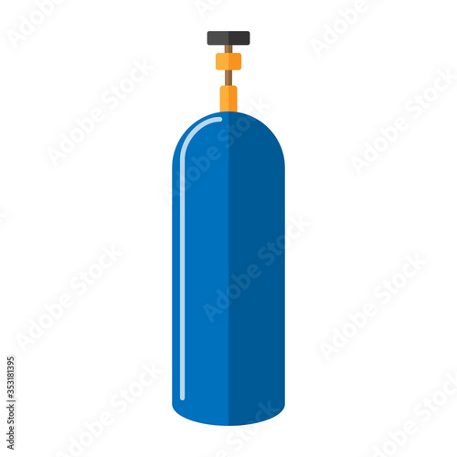 Long metal gas cylinder isolated on white background. High canister fuel storage. Blue propane bottle without handle icon container in flat style