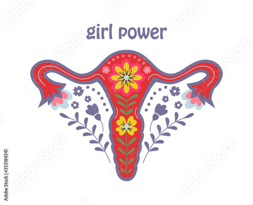 Girl power concept. Woman reproductive system - decorative illustration