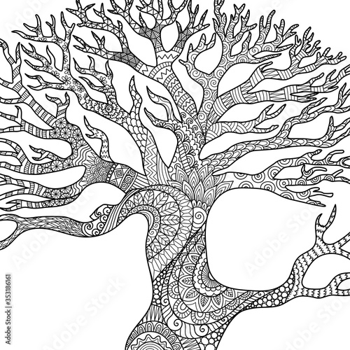 Line art design of dry tree branches for engraving, coloring book, coloring page, printing on product and so on. Vector illustration