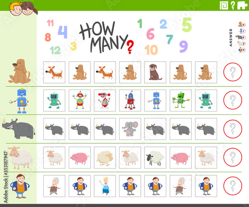 counting task for kids with funny characters