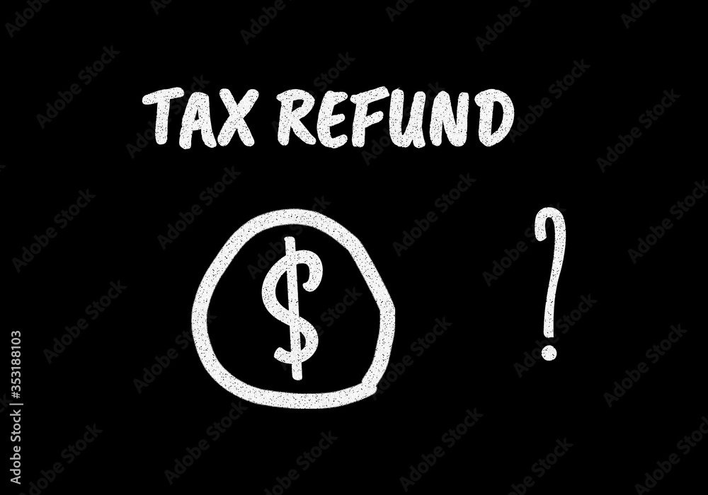 text refund handwriting text with Dollar sign on black chalkboard text refund handwriting text with Dollar sign on black chalkboard