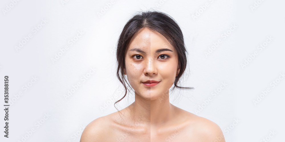 Comparison Asian women before and after applying makeup, Portrait asian  girl compare fresh skin and makeup. Stock Photo | Adobe Stock