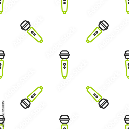 Line Dildo vibrator for sex games icon isolated seamless pattern on white background. Sex toy for adult. Vaginal exercise machines for intimate. Vector Illustration.