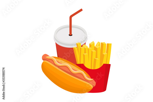 Fast food. Сartoon vector food icons isolated on white background.