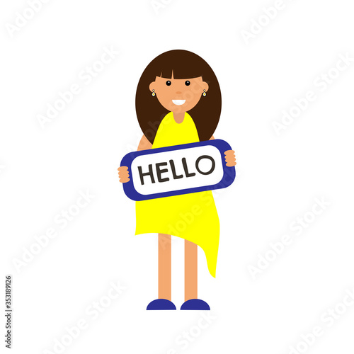 Girl in a dresse flat icon. Vector illustration on white background