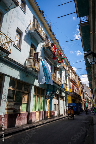 Typical colourful but dilapidated buildings in the Old City Centre, Havana Vieja, Havana, Cuba