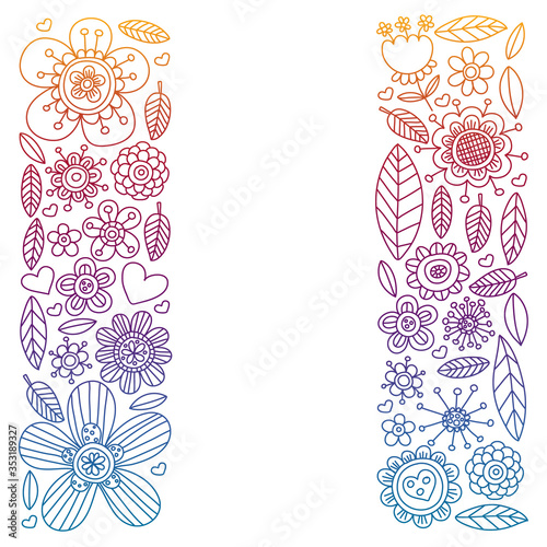 Doodle flowers vector pattern for coloring book and pages