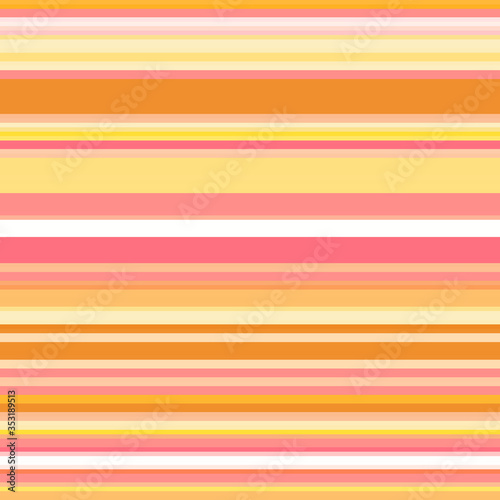 Beautiful warm horizontal stripes pattern, seamless striped print in yellow-orange tones with pink and white. Great for decorating fabrics, textiles, gift wrapping, printed materials, advertising.