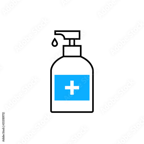 Alcohol hand disinfection soap icon. Coronavirus hand gel disinfect bottle alcohol sanitizer
