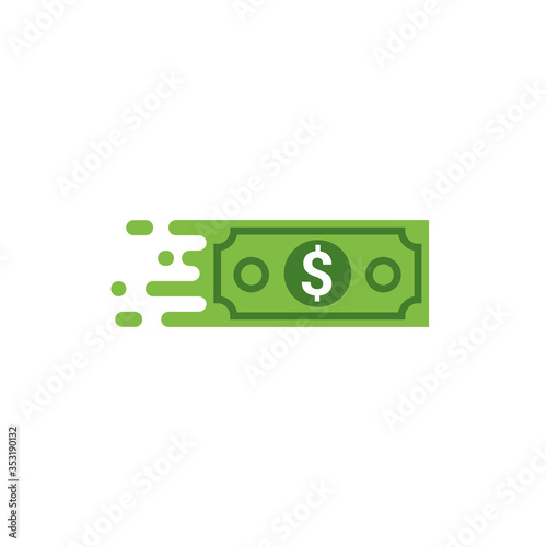 Fast send money transfer funds payment vector icon. Flying dollar money send logo