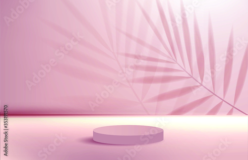 Cosmetic background for product, branding and packaging presentation. geometry form square molding on podium stage with shadow of leaf background. Vector illustration design.