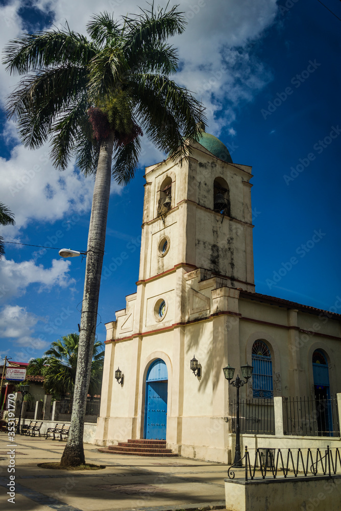 Church Iglesia del Sagrado Corazon de Jesus at main square, Vinales, Cuba