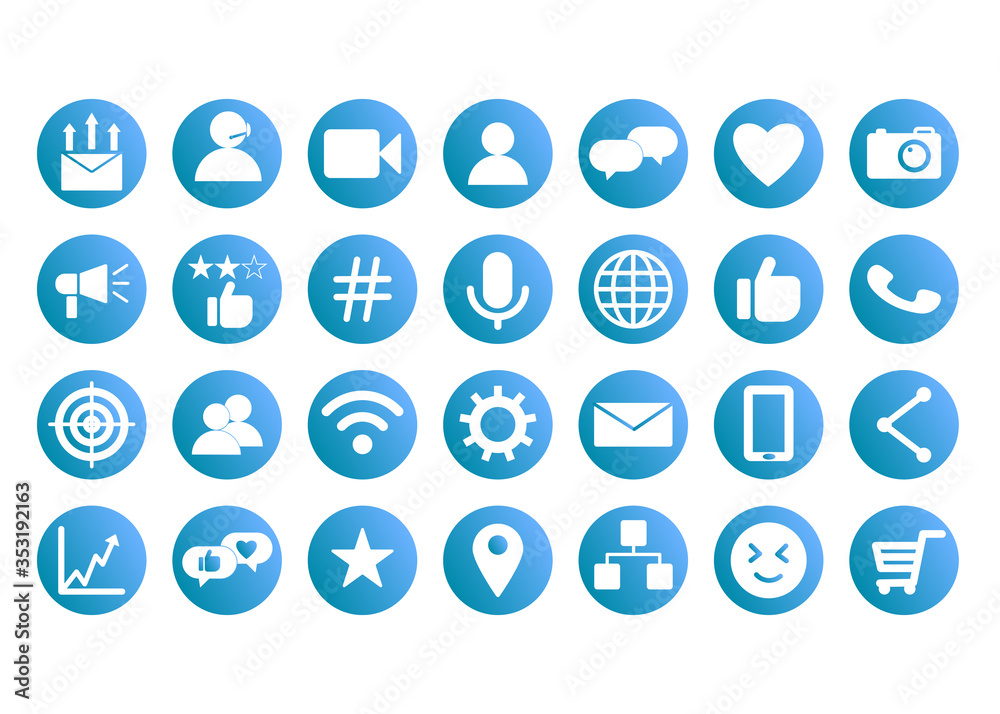 Set of social media buttons for design - vector icons. Set of social media buttons for design - vector icons.