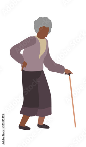 Elderly woman walking. Grandmother character with gray hair , isolated vector old female senior