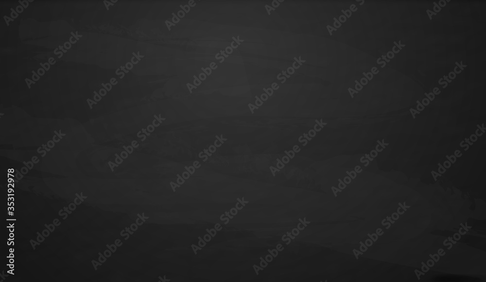 Naklejka premium Blackboard. Chalkboard texture wall pattern with erasing print, vector realistic empty black background