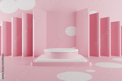 3d pink podium with white decoration