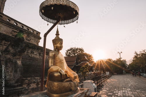 Ancient Buddhist temple at sunset in Chiang Mai  Thailand 