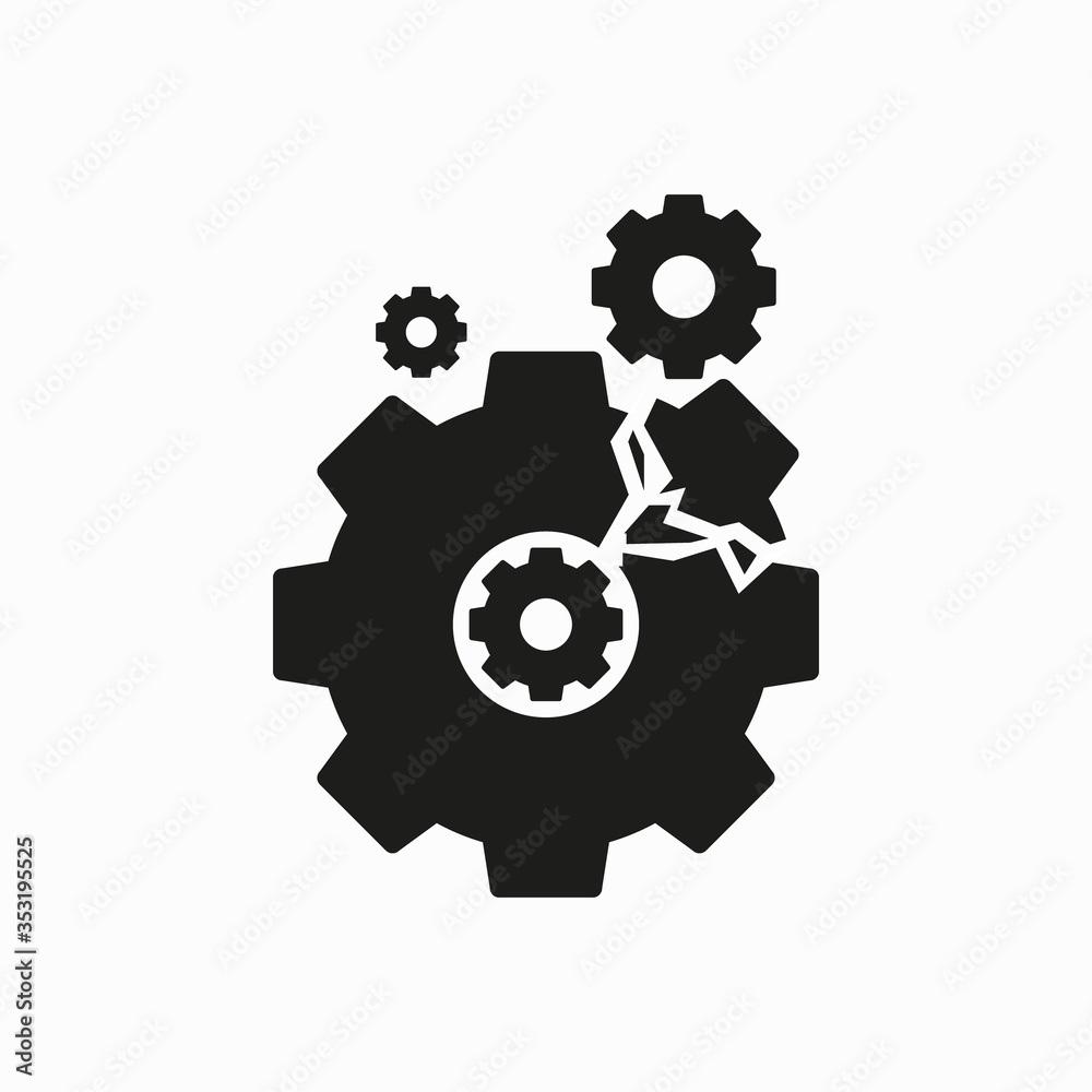 Vector design illustration of a broken gear wheel. Broken gear wheel icon symbol illustration.