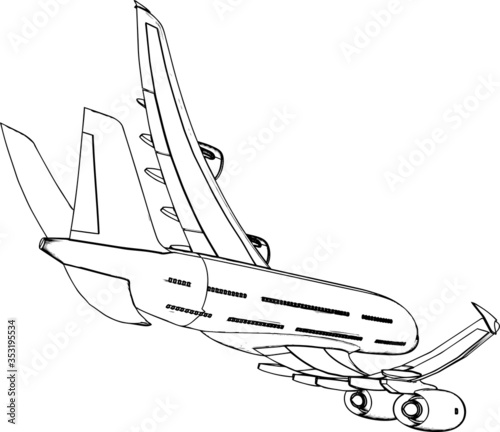 Commercial passenger plane side view wing flap bird like vector.
