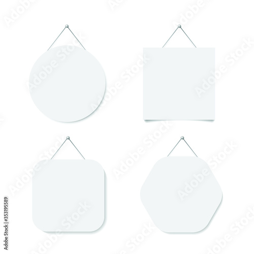 White square, circle, hexagon label used for hanging. vector illustration