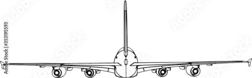 Commercial passenger plane back view vector.