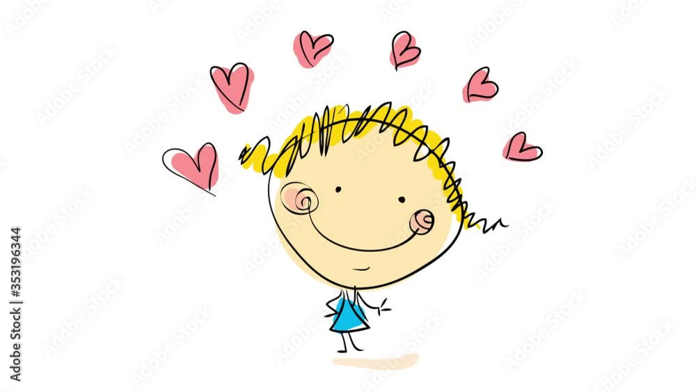 blond girl with blue dress with positive and joyful expression under an arch of hearts suggesting she is a very sweet person whom everybody likes blond girl with blue dress with positive and joyful expression under an arch of hearts suggesting she is a very sweet person whom everybody likes