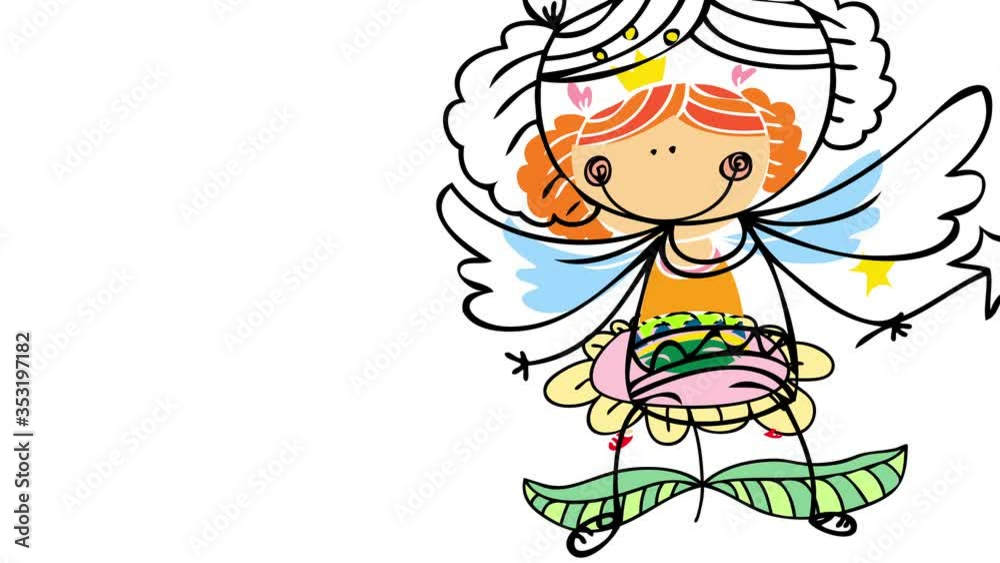 little girl dressed like a princess with wings drawn with folkloric designs on her clothes and on the leaves of a flower where she is sitting happily little girl dressed like a princess with wings drawn with folkloric designs on her clothes and on the leaves of a flower where she is sitting happily