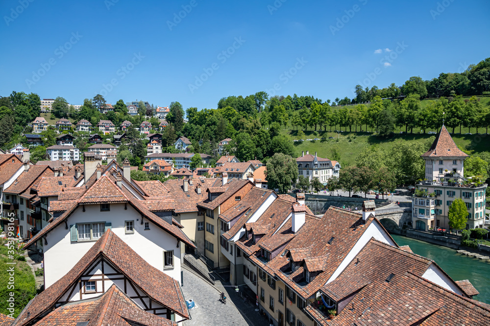 A row of houses in Bern Switzerland near Aare river