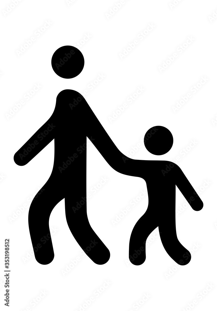 Sign symbol adult leads the child by the hand. Pedestrians. Illustration. Sign symbol adult leads the child by the hand. Pedestrians. Illustration.