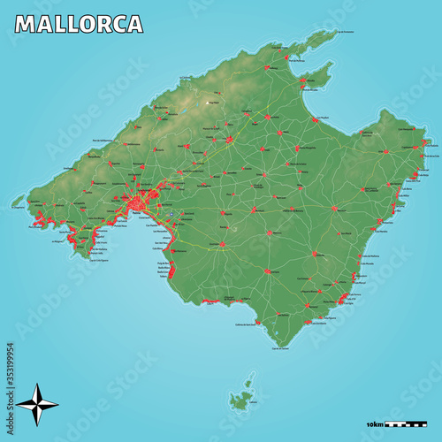 Mallorca - vector map with many details on separated layers - contour lines