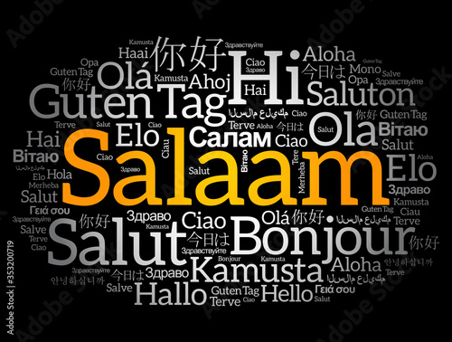 SALAAM (Hello Greeting in Persian,Farsi) word cloud in different languages of the world