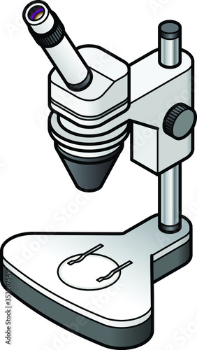 A laboratory monocular microscope on an adjustable stand.