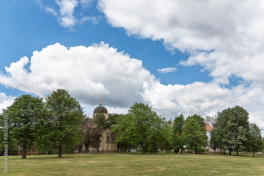 Becej, Serbia - May 25, 2020: Fantast Castle in Becej, old castle of tradiotinal Dundjerski family, Serbia. 