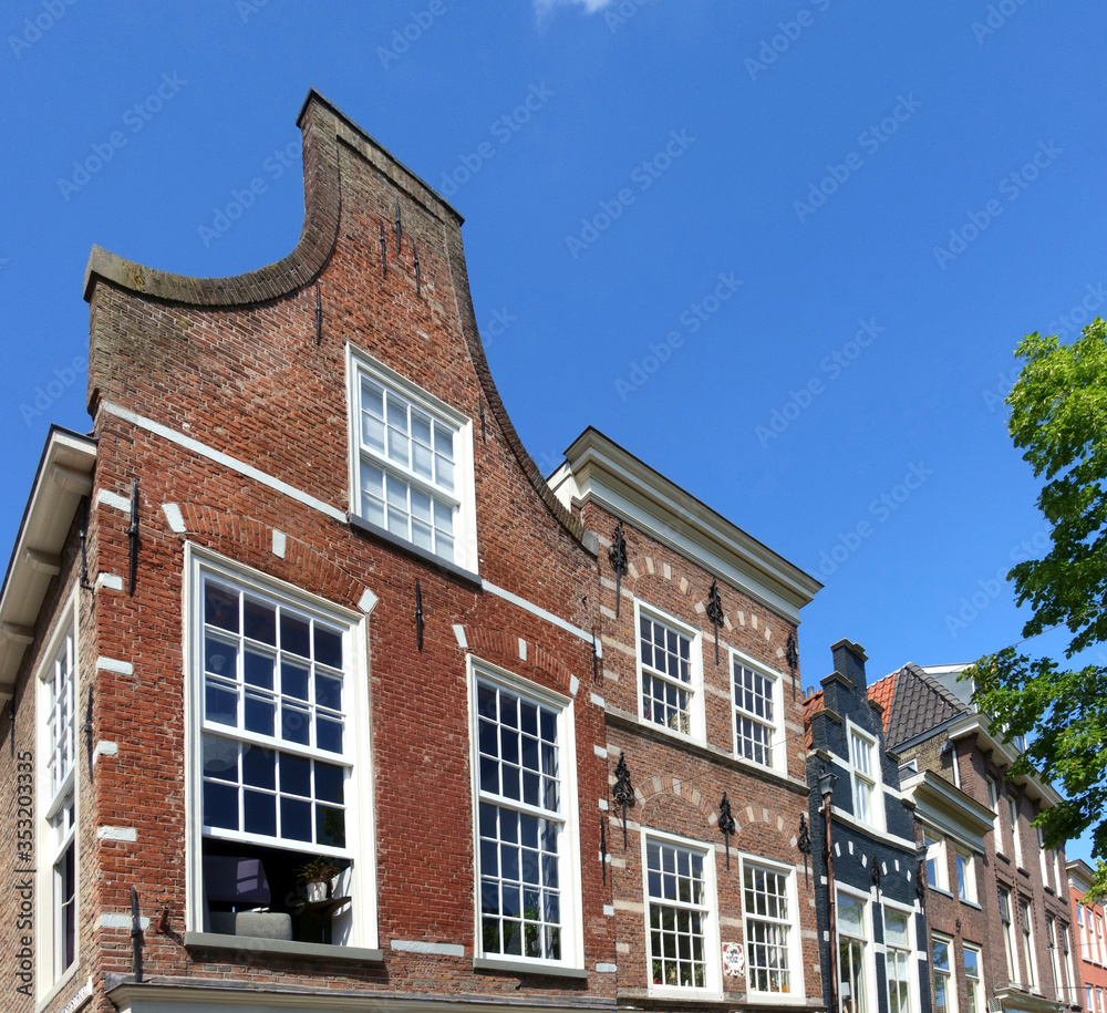 Typical Dutch houses with stepped gables in Delft